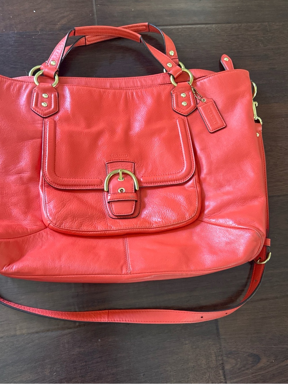 Coach F24683 Campbell Izzy Carryall Satchel Bag Coral Red Crossbody
